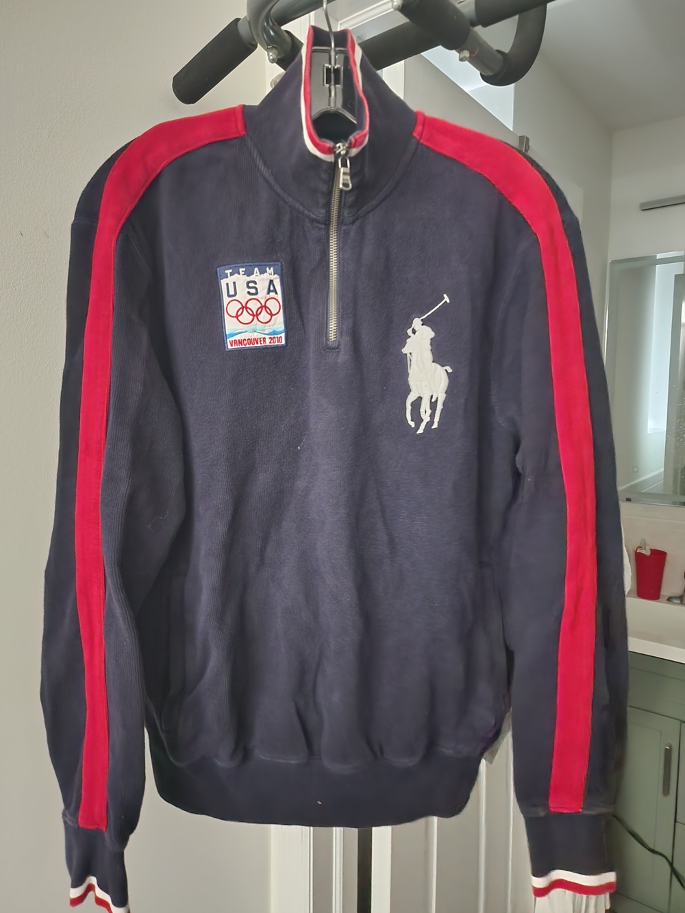 Polo by Ralph Lauren Thick Navy and Red Team USA Quarter-Zip Sweatshirt. S-M